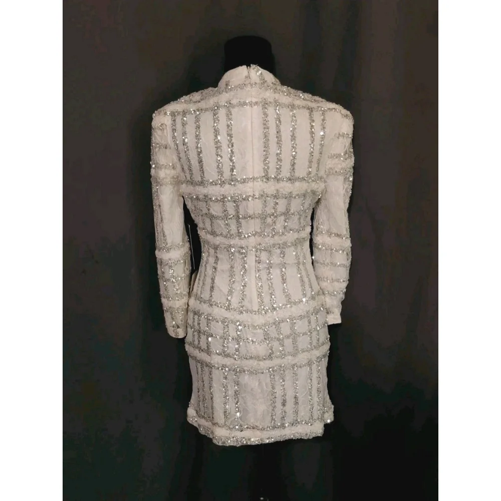 Lulus White Longsleeve Sequin Lace Mini Dress Size Small NWT